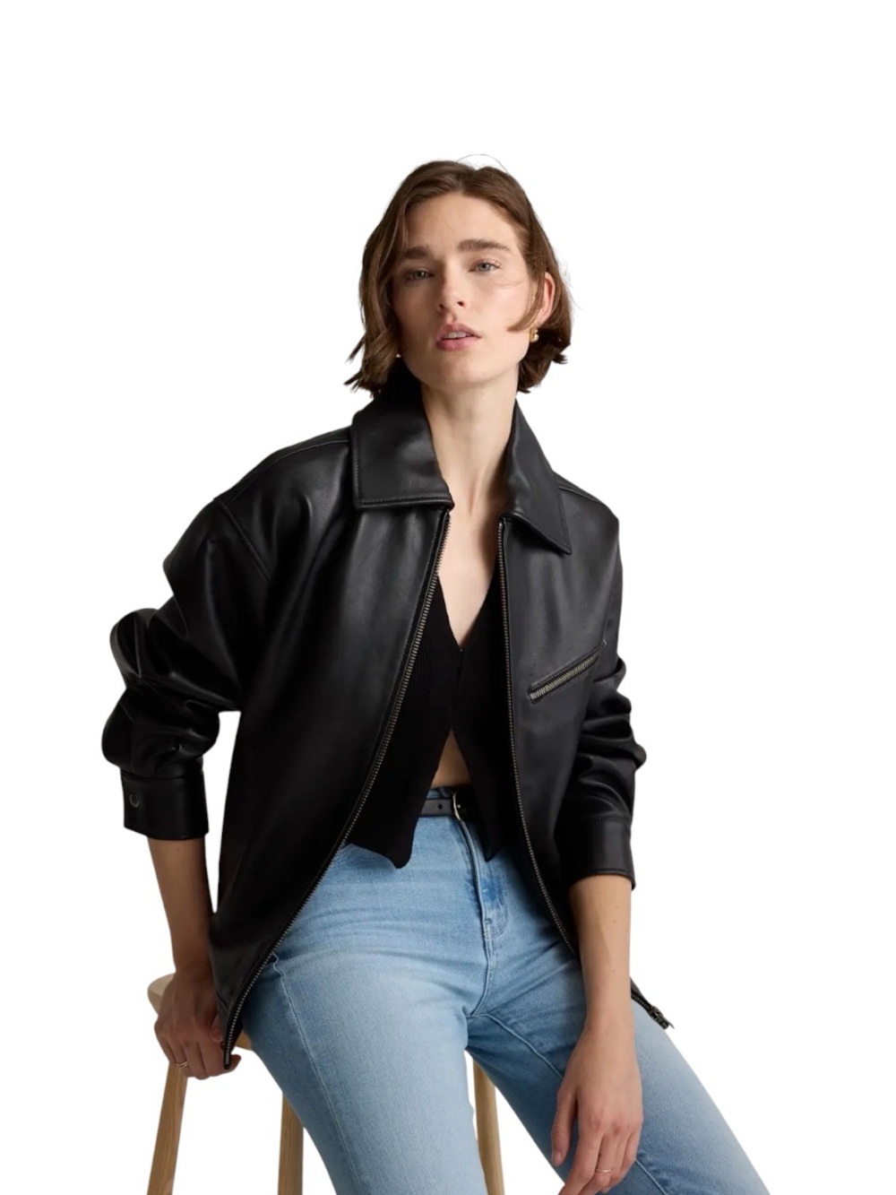 Quince 100% Leather Oversized Bomber Jacket True Black XS | New with tags gorgeo